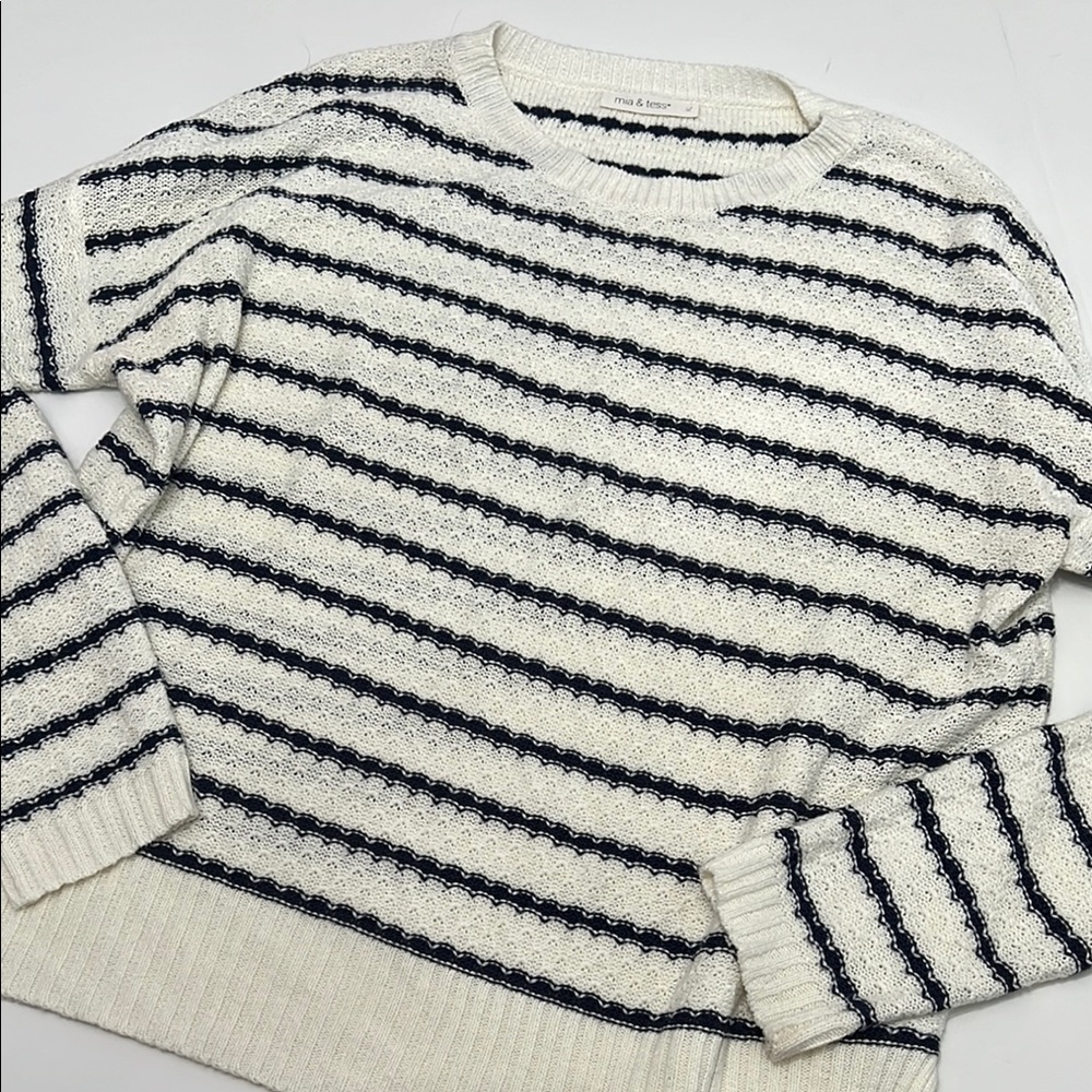 Mia & Tess Striped Sweater - White and Navy